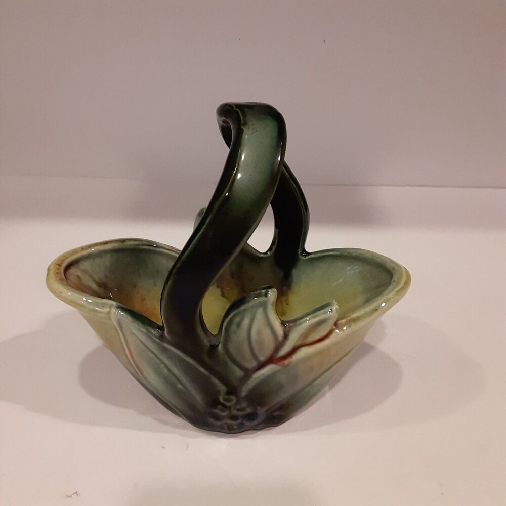 Vintage 1950s Hull Pottery Basket Planter Earthy Twisted Handle